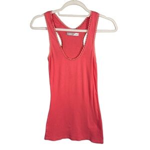 Talula Coral  Ribbed Lace Trim Tank Top Size S Casual Lounge Fitted Layering